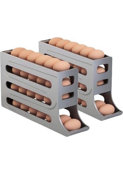 Buzdolabı Için 4 Katlı Yumurta Tutucu, Buzdolabı Için Yumurta Tutucu, Yumurta Dağıtıcı Otomatik Yuvarlanan Yumurta Tepsisi Depolama 30 Yumurta Gri (Yurt Dışından)