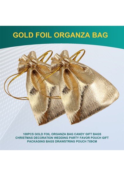 100 Adet Altın Varak Organze Çanta Şeker Hediye Çantaları Noel Dekorasyonu Düğün Partisi Hediyelik Kese Hediye Paketleme Çantaları Bağcıklı Kese 7X9CM (Yurt Dışından) fırsatları