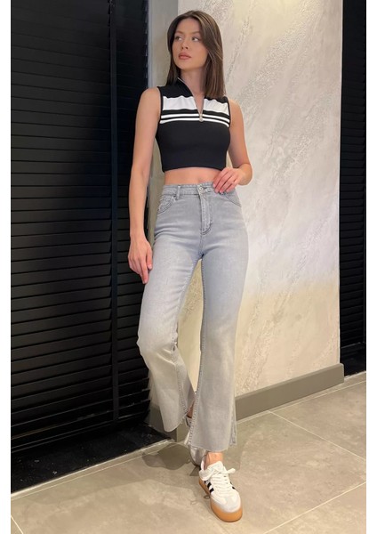 Kesik Paça Yüksek Bel Kadın Jean Kot Pantolon P-00015016 fiyatları