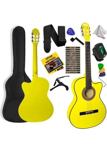 CG-395YLW Klasik Gitar 4/4 Sap Ayarlı Kesik Kasa Full Set (Çanta Askı Tuner Metod Pena)