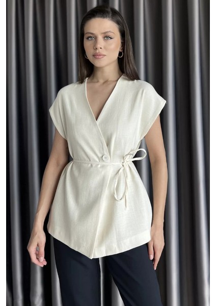 Kadın Astarlı Keten Yelek P-00017457