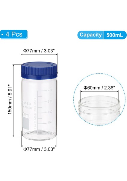 4 Paket Reaktif Ortam Depolama Şişeleri, 500ML Borosilikat Cam Geniş Ağızlı Dereceli Yuvarlak Şişeler GL32 Vidalı Kapaklı (Yurt Dışından)