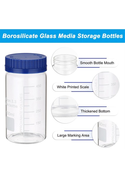 4 Paket Reaktif Ortam Depolama Şişeleri, 500ML Borosilikat Cam Geniş Ağızlı Dereceli Yuvarlak Şişeler GL32 Vidalı Kapaklı (Yurt Dışından)