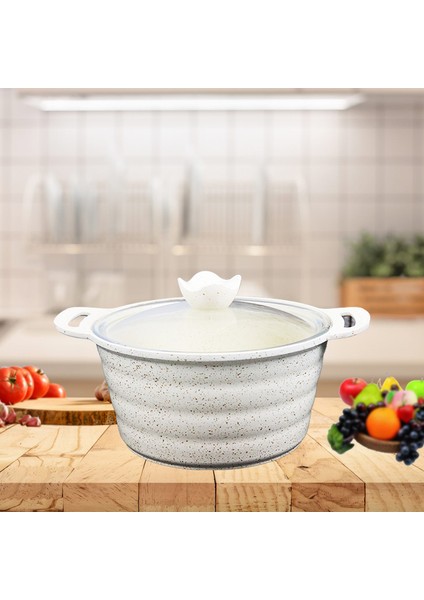28 cm Krem Dalgalı Döküm Tencere 6lt
