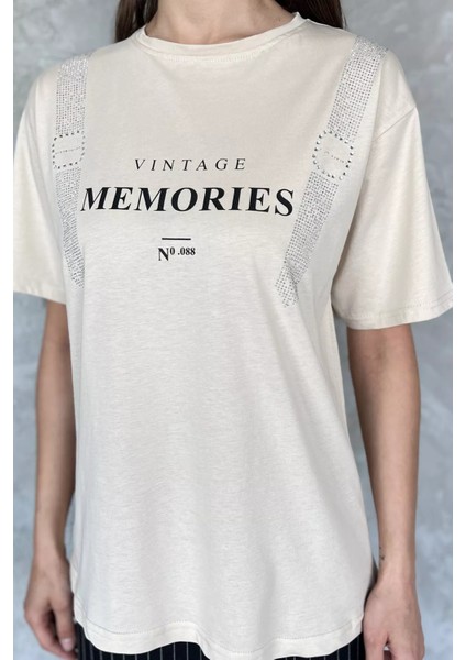 Bisiklet Yaka Baskılı Taşlı Kadın Tişört P-00017448 modelleri