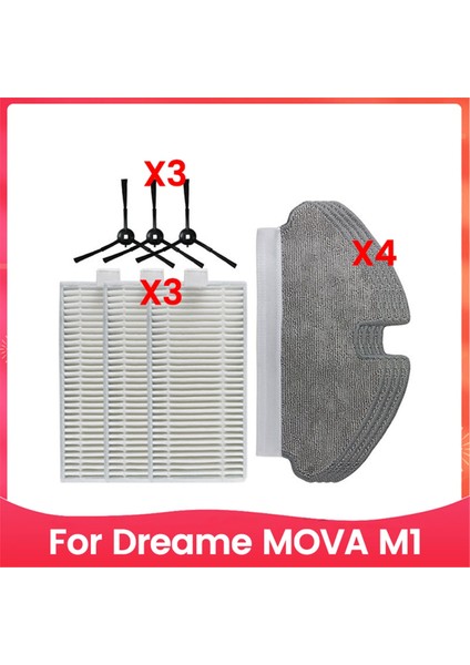 Dreame Mova M1 Robot Süpürge Aksesuarları Yedek Parçaları Için 10 Adet Yan Fırça Paspas Bezi ve Filtre Seti (Yurt Dışından)