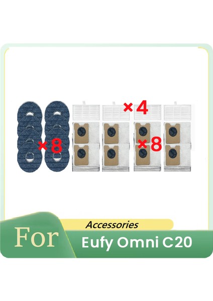 Eufy Omni C20 Süpürme Robotu Aksesuarları Temizleyici Parçaları Yedek Paspas Filtre Seti Toz Torbası Için 20 Adet (Yurt Dışından)