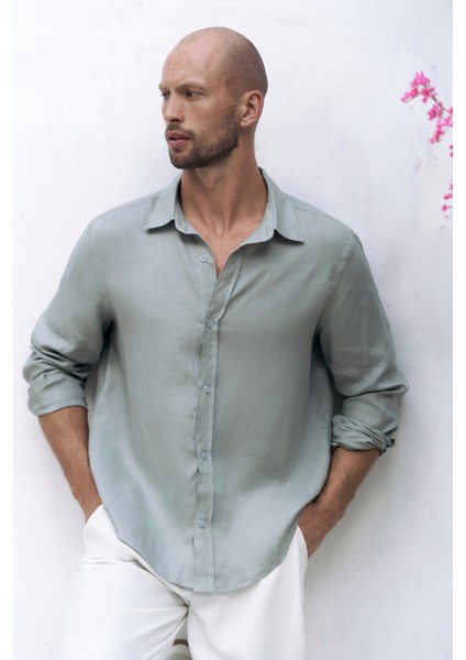 Bice Mint Keten Oversize Erkek Gömlek