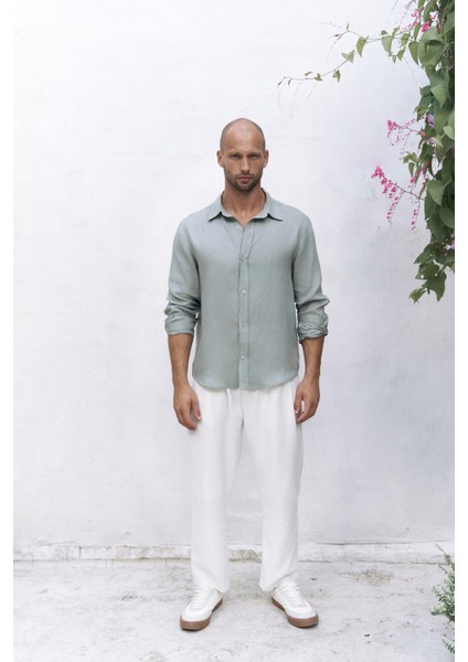 Bice Mint Keten Oversize Erkek Gömlek fırsatları