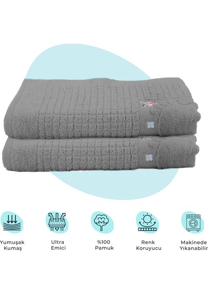 Banyo Çiçekli Pamuklu Ayak Havlusu 50X70CM Antrasit 2'li