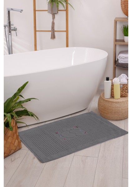 Banyo Çiçekli Pamuklu Ayak Havlusu 50X70CM Antrasit 2'li fiyatları