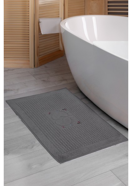 Banyo Çiçekli Pamuklu Ayak Havlusu 50X70CM Antrasit 2'li modelleri