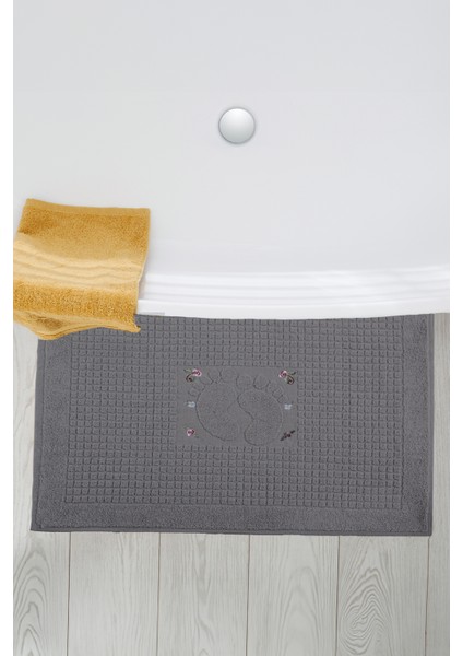 Banyo Çiçekli Pamuklu Ayak Havlusu 50X70CM Antrasit 2'li fırsatları
