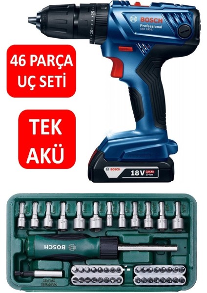 18V Şarjlı Darbeli Matkap Seti 46 Parça Vidalama Ucu ile