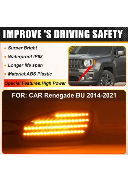 Araba LED Ön Yan Işaret Lambası Dönüş Sinyal Lambaları 68256049AA 68256050AA Jeep Renegade Bu 2014-2021 Sol El Direksiyonlu (Yurt Dışından) indirimleri