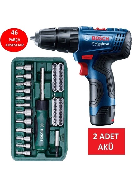 Çift Akülü Şarjlı Matkap Seti 46 Parça Vidalama ve Uçlarla Düşük Ağırlık