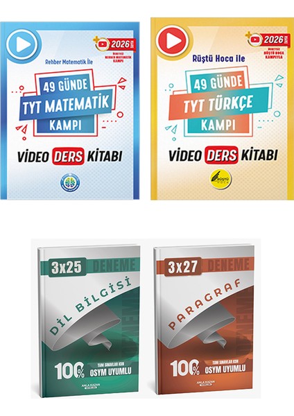 Rehber + Anla Kazan 2026 Tyt 49 Günde Türkçe ve Matematik Video Ders Kitabı+Anla Kazan Deneme 4lü