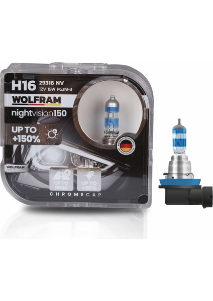 H16 Halojen Ampul Nv +%150 Fazla Işık ve %20 Beyaz Işık 12V 19W 29316NV
