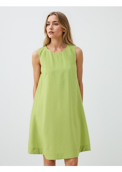 Yeşil Rahat Kesim Yuvarlak Yaka Kolsuz Midi Elbise