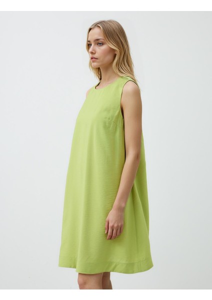 Yeşil Rahat Kesim Yuvarlak Yaka Kolsuz Midi Elbise modelleri