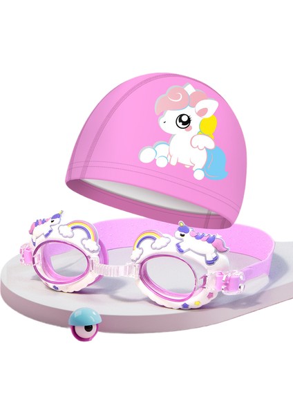 Çocuk Yüzme Gözlüğü Karikatür Yüzme Şapkası Pu Kaplama Yumuşak ve Rahat (Yurt Dışından)
