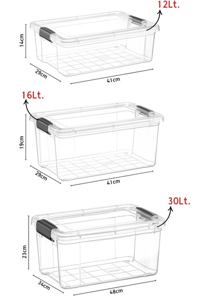 3'lü Set Kilit Kapaklı Çok Amaçlı Şeffaf Saklama Kutusu fırsatları