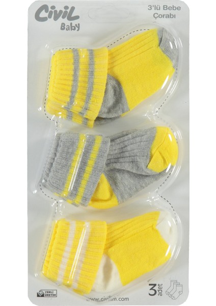 Bebek 3'lü Çorap Set 0-24 Ay Sarı
