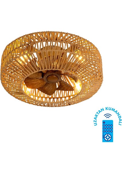 Vanti 15W 4XE27 Hasır Avizeli Kumandalı Tavan Vantilatörü KCF301