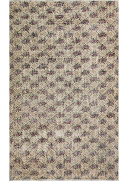Eşsize El Dokuma Krem Mürdüm Rengi Çiçekli Desen Vintage Halı