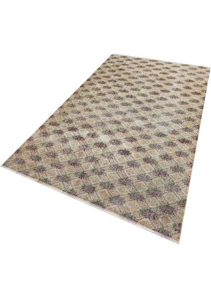 Eşsize El Dokuma Krem Mürdüm Rengi Çiçekli Desen Vintage Halı