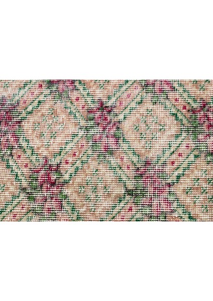 Eşsize El Dokuma Krem Mürdüm Rengi Çiçekli Desen Vintage Halı