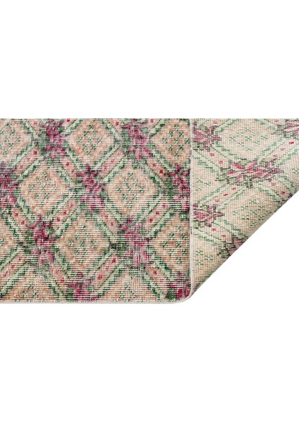 Eşsize El Dokuma Krem Mürdüm Rengi Çiçekli Desen Vintage Halı