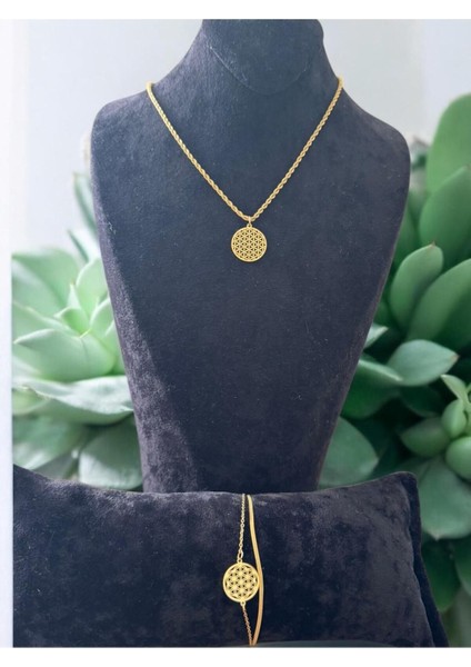 Yaşam Çiçeği Desenli Burgu Model Paslanmaz Çelik Set Cns 069