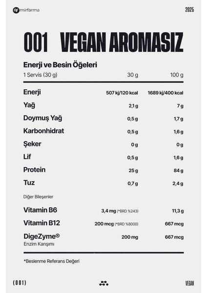 Vegan Protein Aromasız 450 gr - 15 Servis