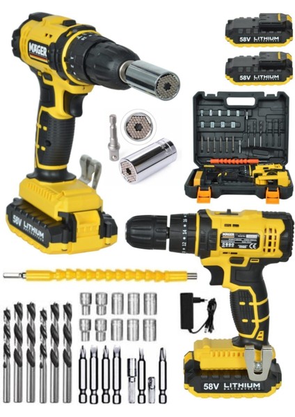 Şarjlı Darbeli Matkap 58W 5AH Gator Soket ve 24 Parça Set