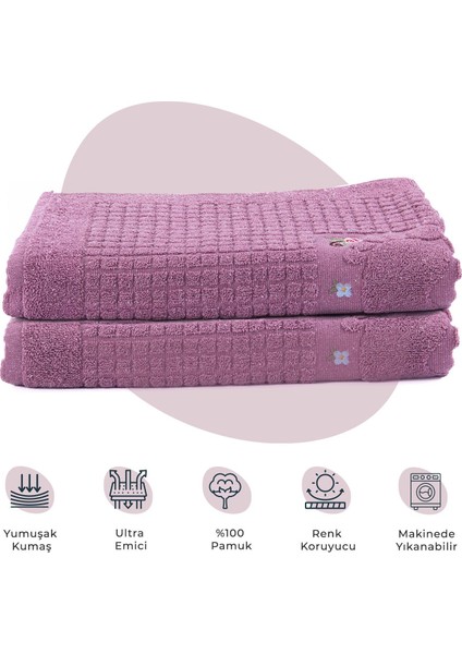 Banyo Çiçekli Pamuklu Ayak Havlusu 50X70CM Mor 2'li