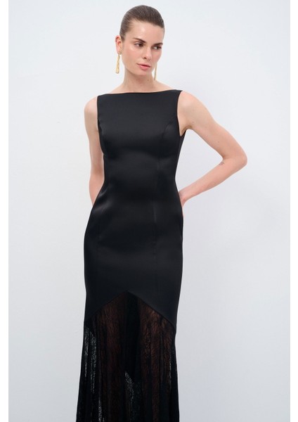 Dantel Detaylı Uzun Elbise Siyah 12445476000 fiyatları