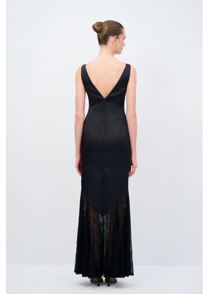 Dantel Detaylı Uzun Elbise Siyah 12445476000 indirimleri