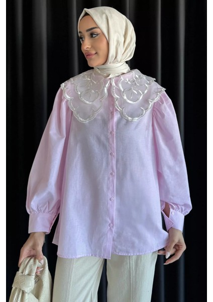Yakası Tül Işlemeli Tesettür Gömlek P-00017704