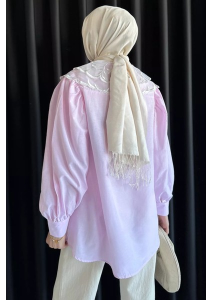 Yakası Tül Işlemeli Tesettür Gömlek P-00017704