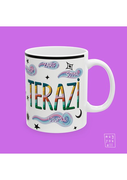 Terazi Burcu Libra Astroloji Temalı Özel Çizim Tasarım Hediyelik Porselen Kahve Kupası