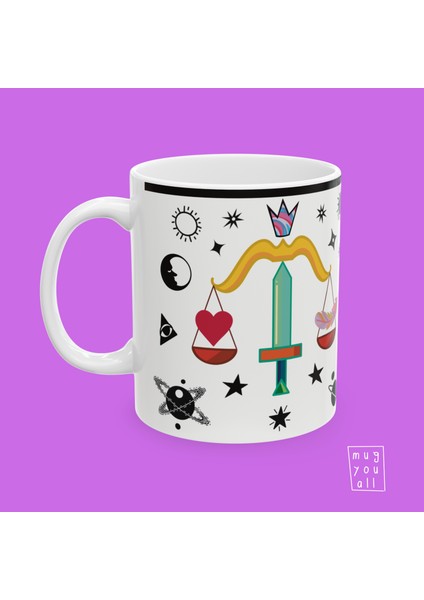 Terazi Burcu Libra Astroloji Temalı Özel Çizim Tasarım Hediyelik Porselen Kahve Kupası fiyatları