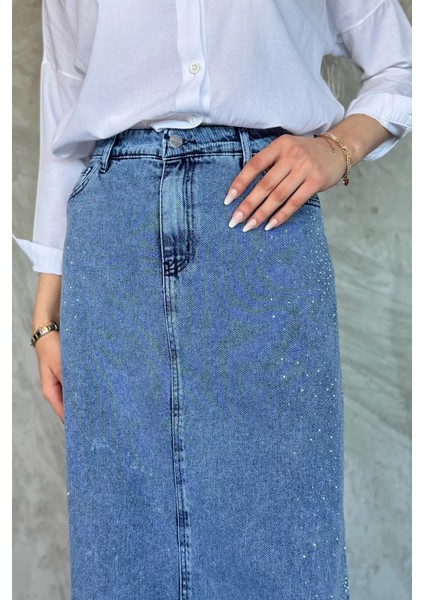 Kadın Taş Işlemeli Tesettür Jean Kot Etek P-00017324
