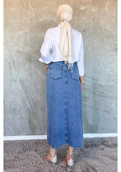 Kadın Taş Işlemeli Tesettür Jean Kot Etek P-00017324