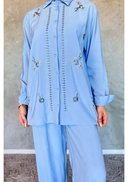 Kadın Boncuk Işlemeli Tesettür Gömlek Pantolon Ikili Takım P-00017337 modelleri