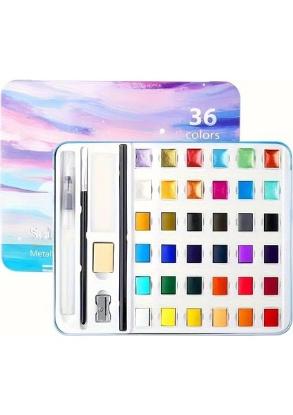 Profesyonel Tablet Taş Suluboya Seti 36 Lı Renk Metal Kutu