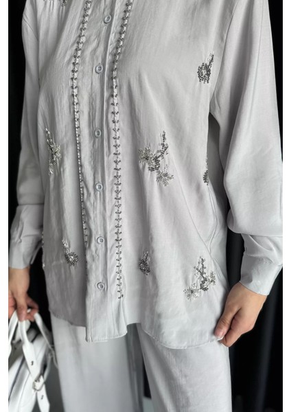 Kadın Boncuk Işlemeli Tesettür Gömlek Pantolon Ikili Takım P-00017337 modelleri
