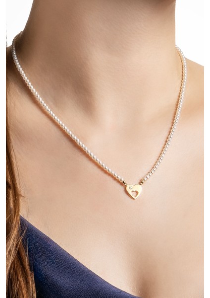 Diamond Collection 14 K Sarı Altın 0.03 Karat Pırlanta Doğal Inci Kolye