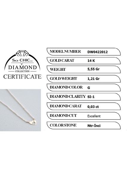 Diamond Collection 14 K Sarı Altın 0.03 Karat Pırlanta Doğal Inci Kolye