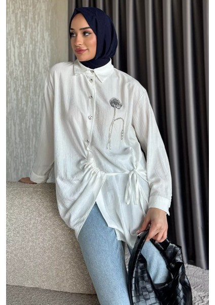 Yan Bağlamalı Taş Işlemeli Tesettür Tunik P-00017545